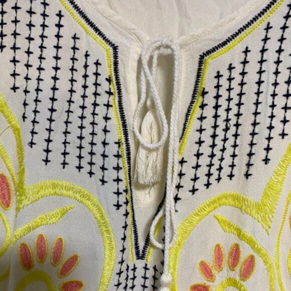 Ark & Co. V-Neck Women's Cream Embroidered Kaftan Tunic Top Size L - Picture 5 of 10